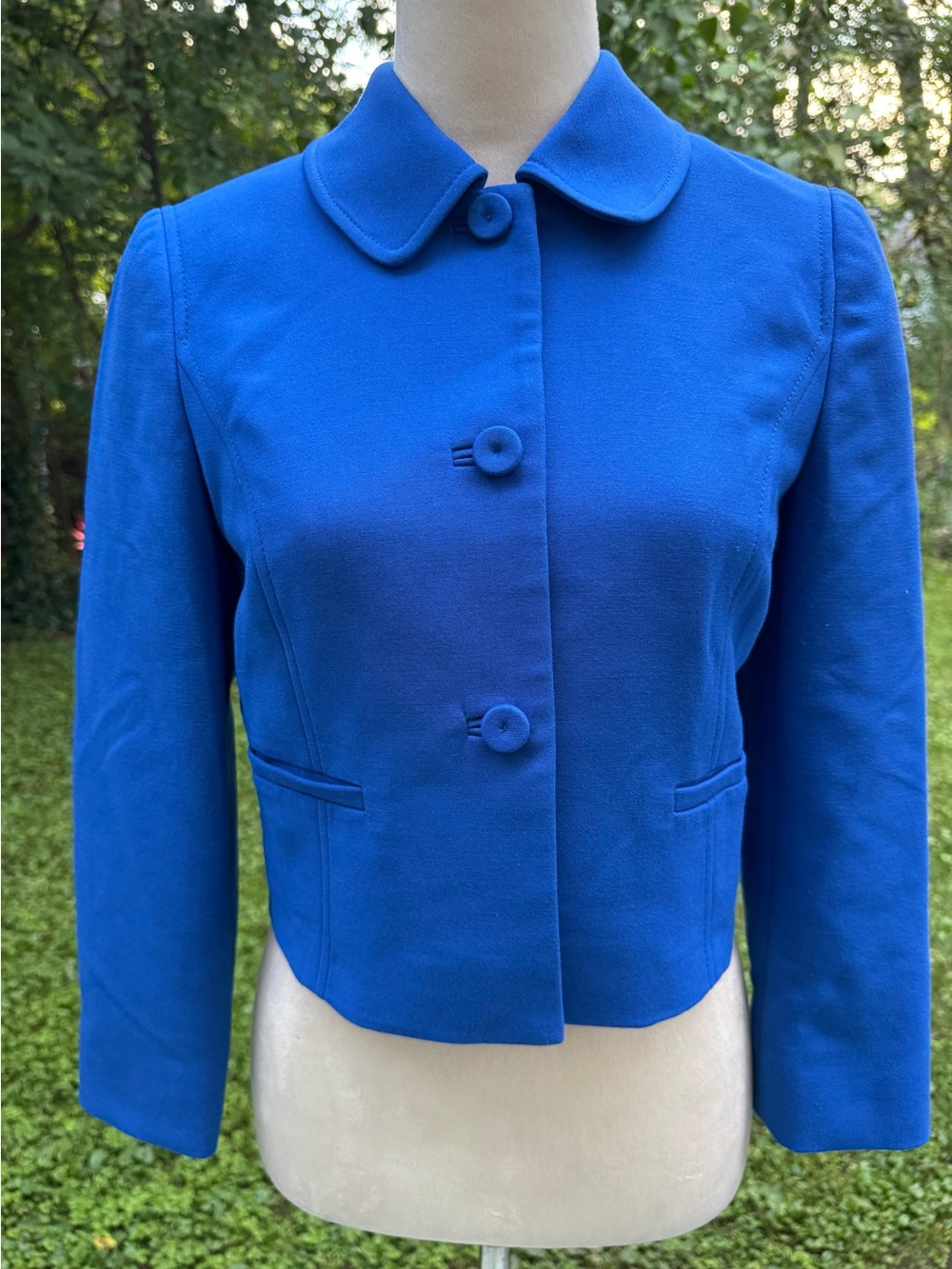 Hobbs London Vtg Cropped Tailored Vibrant Cobalt/Royal Blue 3 Button Blazer Sz 4